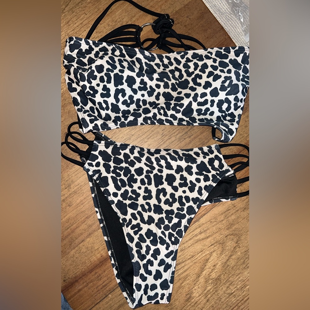 Black and White Leopard Print Bikini Set